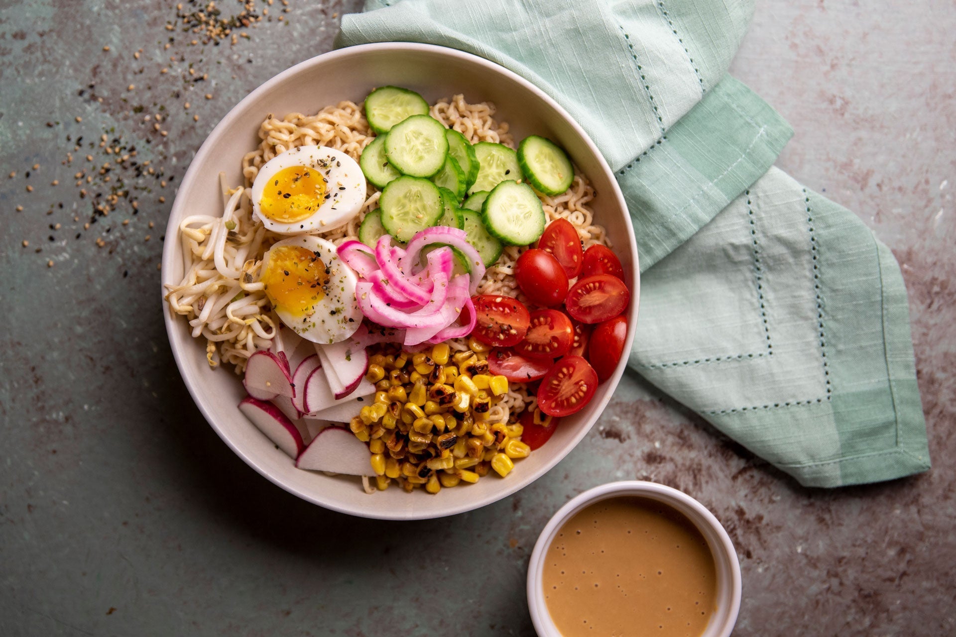 Chilled Vegetable Ramen Bowls with Tahini Sauce Recipe