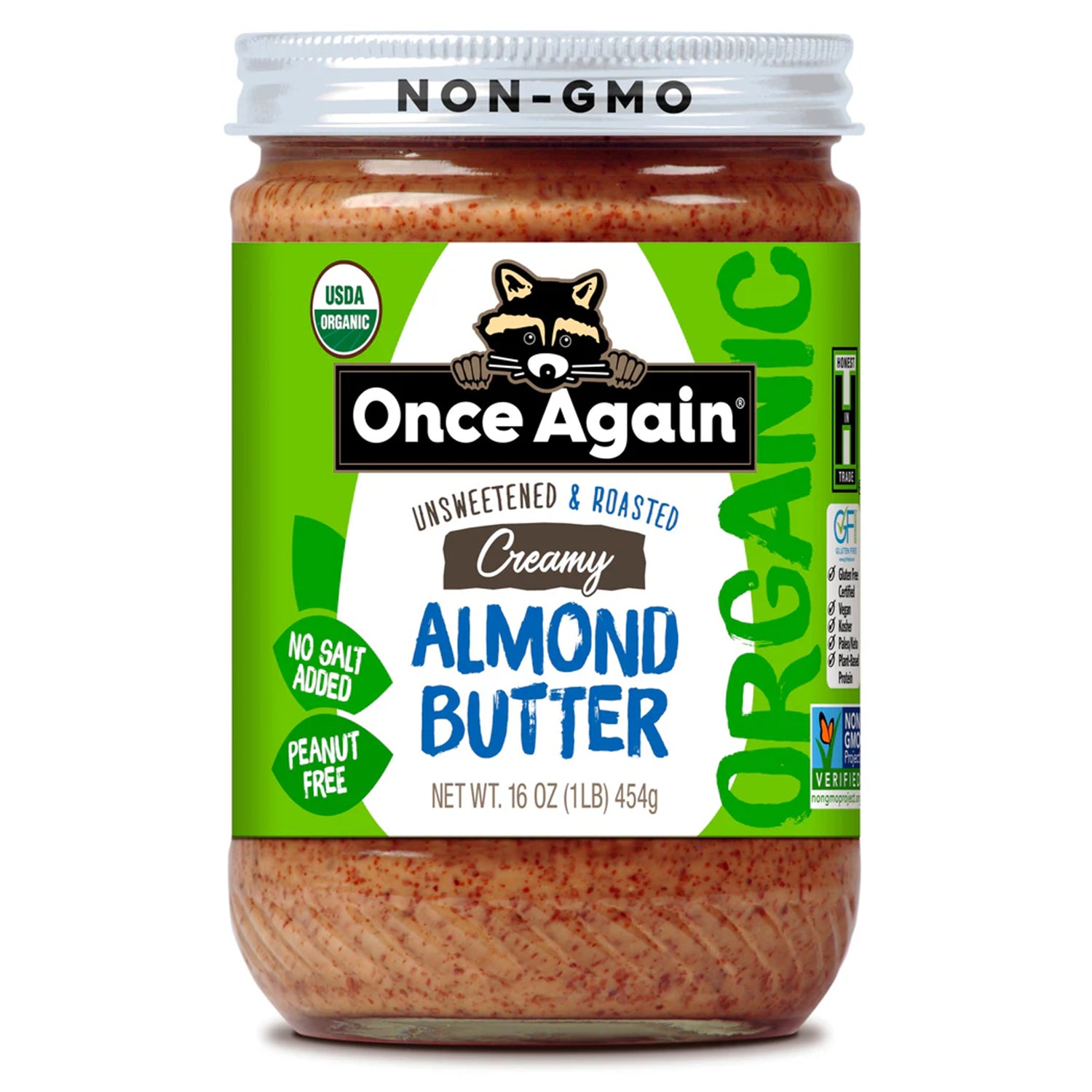 Once Again Organic Creamy Almond Butter, 16oz (Roasted, Salt Free, Unsweetened)
