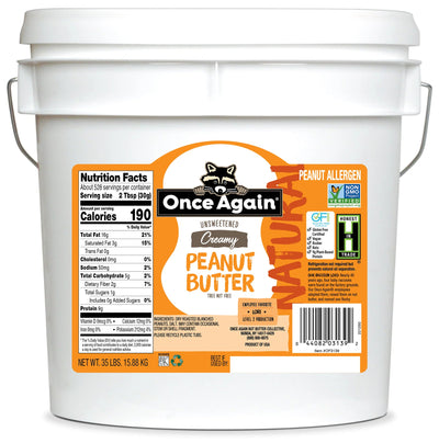 Once Again Nut Butter Peanut Butter 35 lbs Bucket / Each Creamy Natural Peanut Butter Bucket - Lightly Salted - 35 lbs