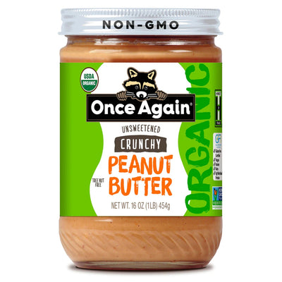 Once Again Peanut Butter 16oz Glass Jar / 1 Jar Crunchy Organic Peanut Butter - Lightly Salted
