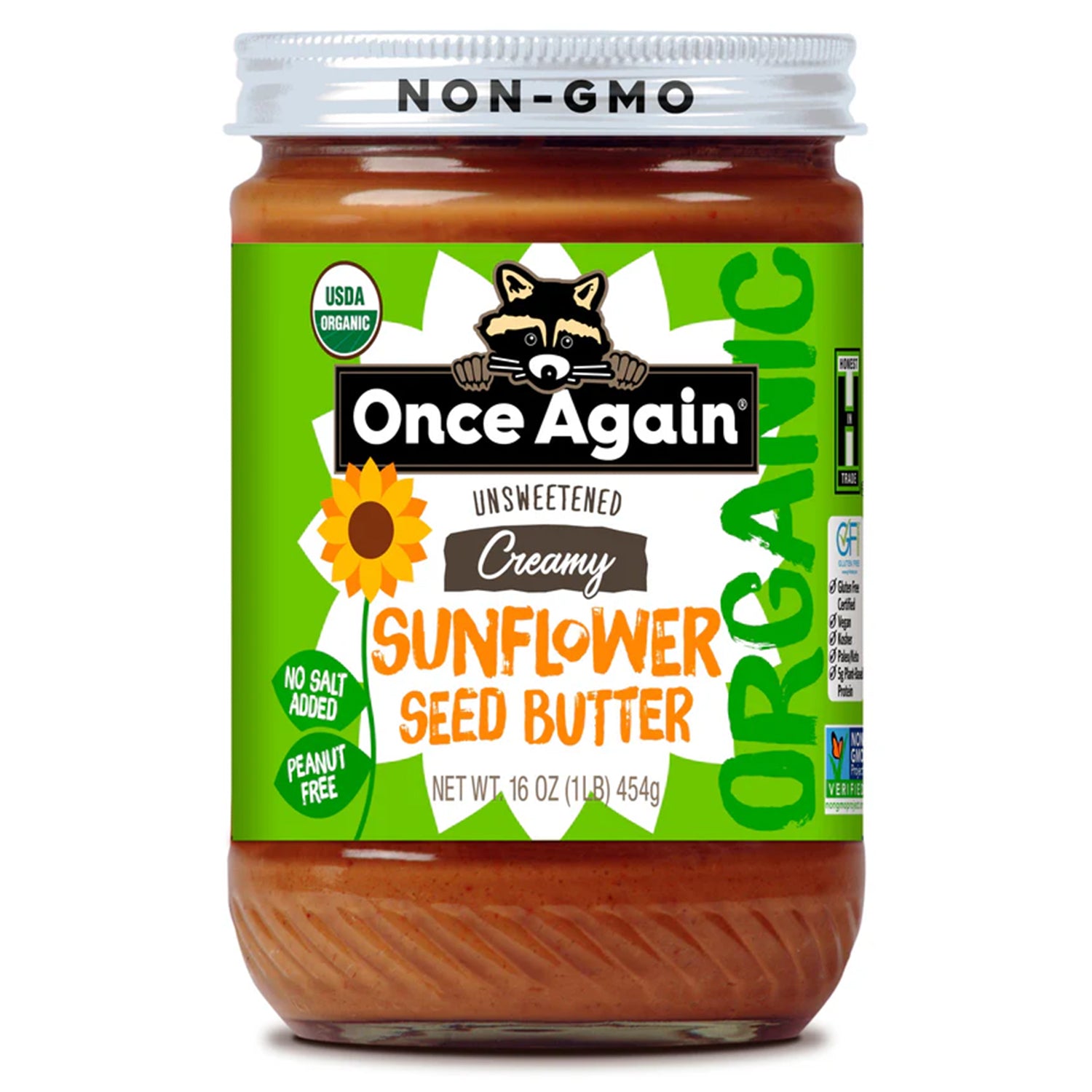 Once Again Organic Sunflower Butter, Unsweetened, No Salt & No Sugar Added, 16 oz Glass Jar