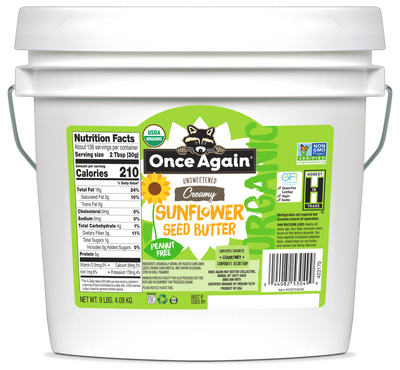 Once Again Sunflower Butter 9 lbs Bucket / Each Sunflower Butter Bucket - Salt Free, Unsweetened - 9 lbs