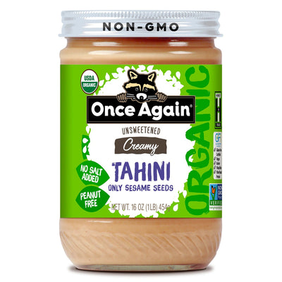 Once Again Tahini 16oz Glass Jar / 1 Jar Organic Sesame Tahini